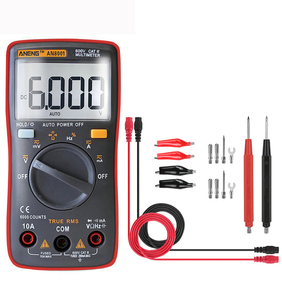 ANENG AN8001 Red Professional True RMS Digital Multimeter 6000 Counts Backlight AC/DC Ammeter
