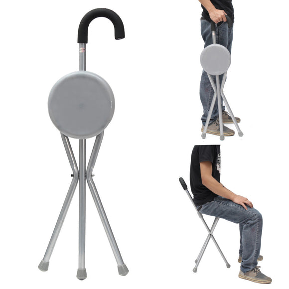 IPRee Outdoor Travel Folding Stool Chair Portable Tripod Cane Walking Stick Seat Camping Hiking
