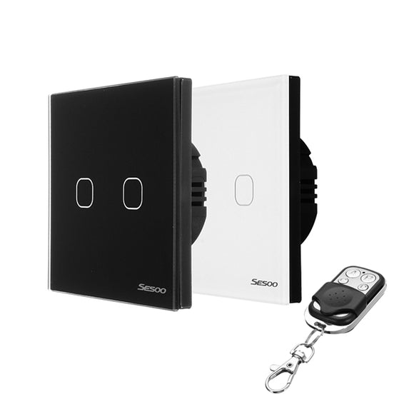 SESOO SY6-02-X EU/UK Standard 2 Gang 1 Way RF433 Remote Smart Wall Switch