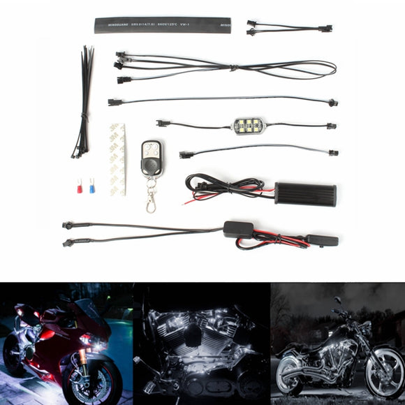 14 Pcs Wireless Control Remote 84LED Neon Accent Lights White Motorcycle