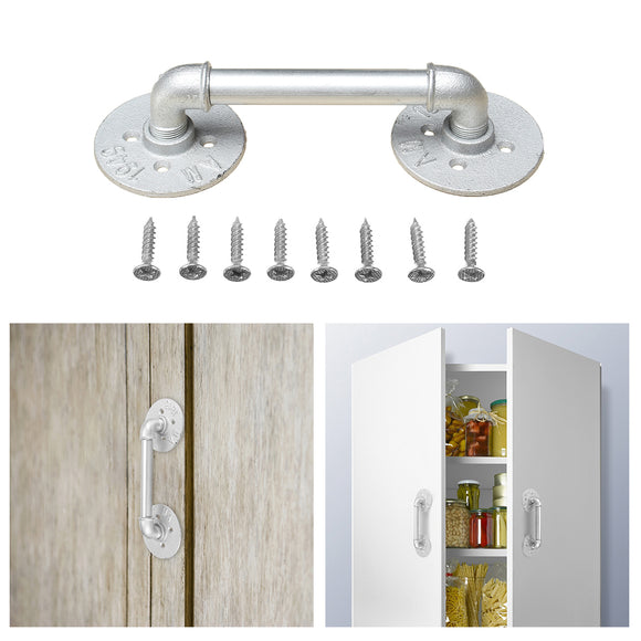 Retro Industrial Pipe Door Handles Home Kitchen Cabinet Wardrobe Cupboard Pull Handle With Screws