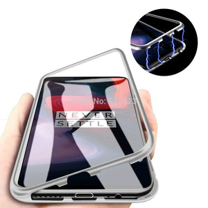 Bakeey 360 Magnetic Adsorption Metal Tempered Glass Flip Protective Case for OnePlus 6
