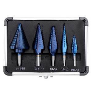 Drillpro 5pcs HSS Blue Nano Coating Step Drill Bit Set Multiple Hole 1/8 to 1-3/8 Inch 50 Sizes with Aluminum Case or Opp Bag