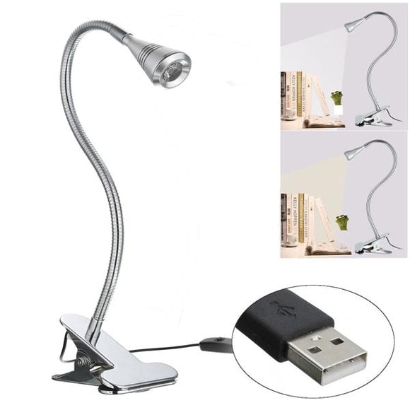 Flexible USB Clip-on LED Table Light Stainless Steel Bedside Reading Desk Lamp
