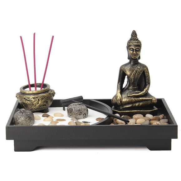 Zen Garden Kit Meditation Sand Rocks Candle Candle holder Rake Tabletop Home Decorations