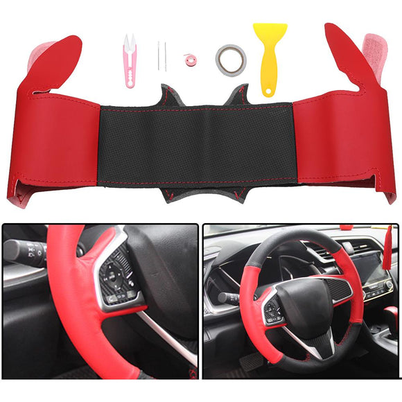 DIY PU Leather Car Steering Wheel Covers Wrap Trim for Honda Civic 2016-2018