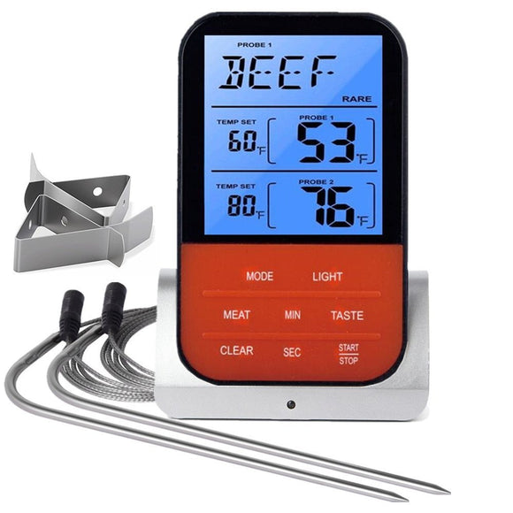 Wireless Remote Digital Cooking Food Meat Thermometer Instant Read LCD Thermometer with Clock Timer