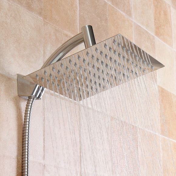 Square 8 Inch Rainfall Shower Head Extension with Shower Arm Hose Kit Overhead