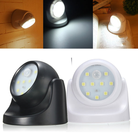 9LED Black/White Rotation Battery Powered Motion Activated Cordless Sensor Night Light