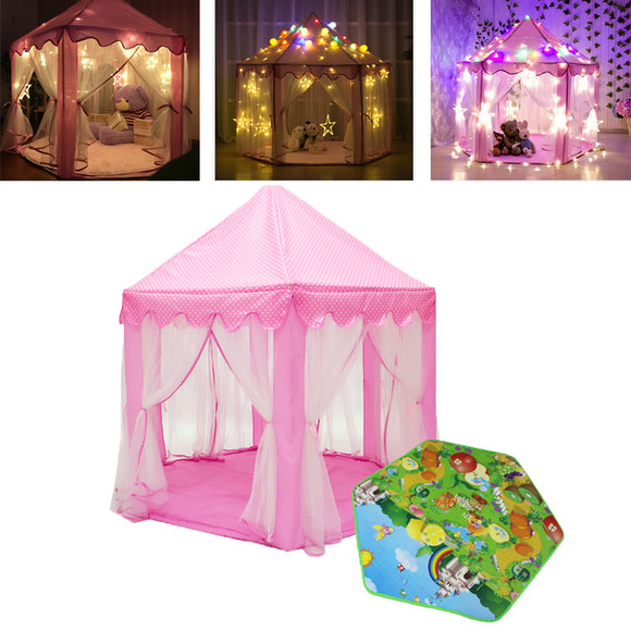 Children Kids Play House Outdoor Indoor Game Toys Tent Girls Pink Princess Castle + Pad Mat