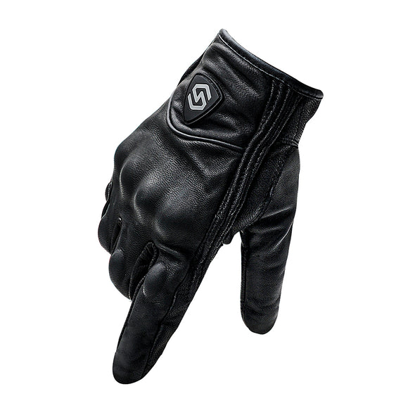 WUPP Motorcycle Full Finger Riding Gloves Touch Screen Windproof Leather Off-Road Racing Outdoor Sport Black