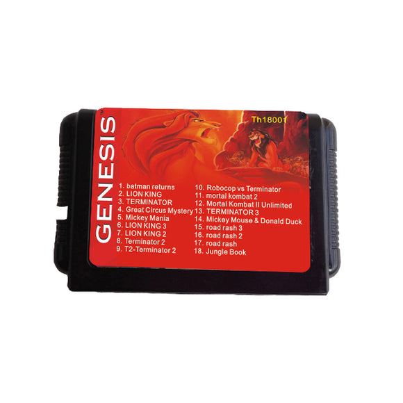 16 Bit 18 in 1 Black Game Cartrige for MD Sega Mega Drive