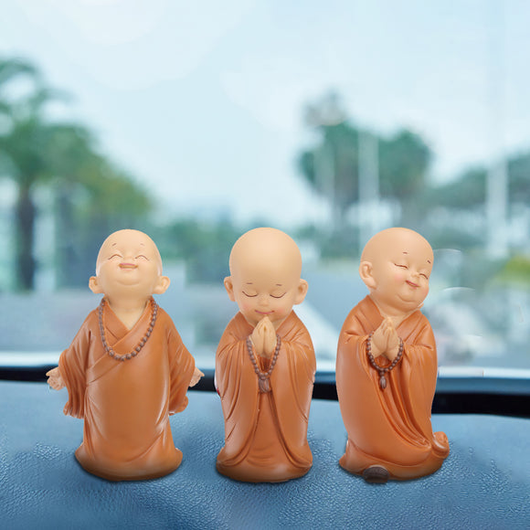 16.5cm Resin Buddhas Statue Monk Sculpture Car Home Garden Decor Ornament Brown