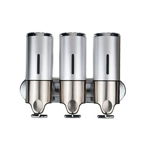 3Pcs Wall Mounted Bathroom Lotion Shampoo Liquid Soap Dispenser Set Stainless Steel