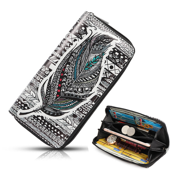 Women National Faux Leather Long Wallet Print Phone Purse