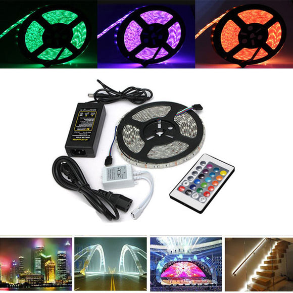 5M 5050 RGB Waterproof 300 LED Flexible Rope Strip Light + 24 Key Controller + 12V Power Adapter