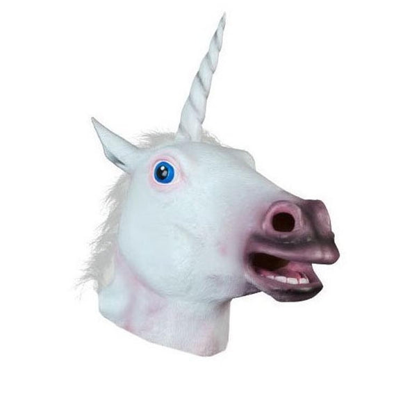 Halloween Dog Horn Horses Mask Unicorn Animal Head Cover Cosplay Latex Sets