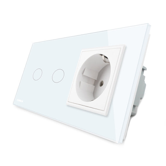 Livolo White Glass Touch Switch With EU Wall Socket VL-C701-11/VL-C7C1EU-11