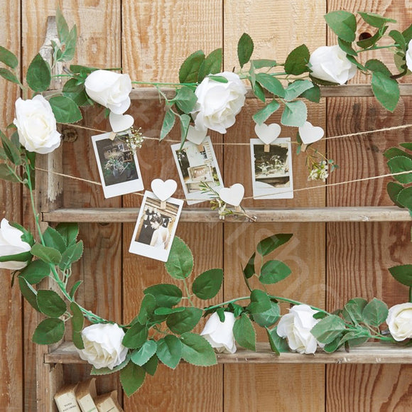 Artificial White Rose Flower Hanging Garland Wedding Party Garden Decorations 2m