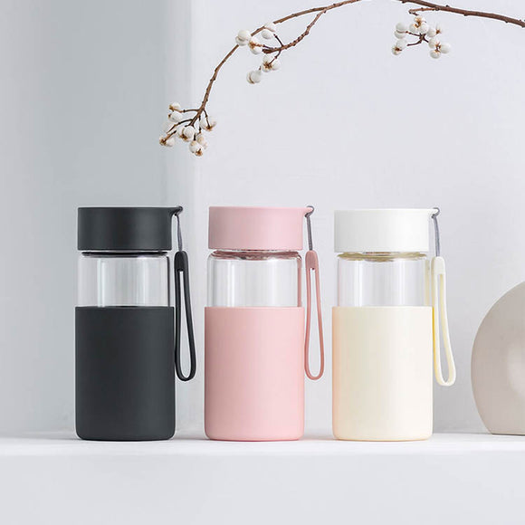 Xiaomi Fun Home 350ml Glass Water Bottle Insulation Vacuun Cup Drinking Mug With Silicone Cover