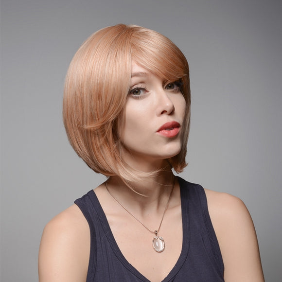 Blonde Short Straight Virgin Remy Side Bang Mono Top Capless Human Hair Wig 31cm 8 Colors