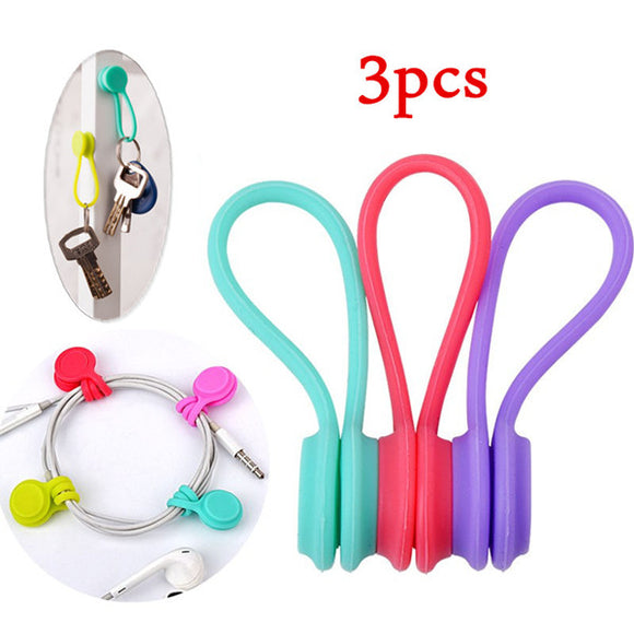 3pcs Magnetic Adsorption Wire Cable Cord Key Earphone Storage Holder Clips Organizer