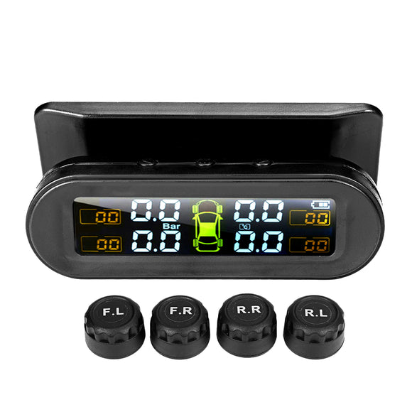 TPMS Realtime Car Tire 4 Solar Sensors Wireless Tyre Pressure Monitoring