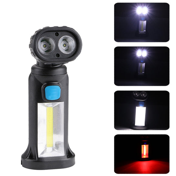 YH8353 2 x XPE + COB Whit & Red Lights USB Rechargeable Adjustable Head Magnetic Tail LED Flashlight