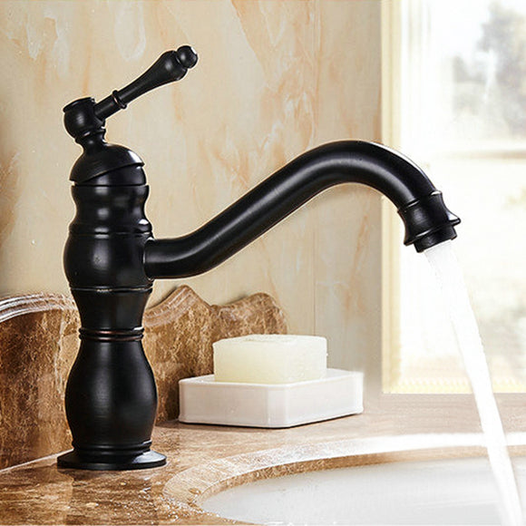 Retro Oil Rubbed Bronze Bathroom Basin Faucet Single Handle Sink Mixer Tap