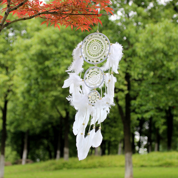 White Lace Flower Dream Catcher Wind Chimes Indian Style Feather Pendant Dream Catcher Decorations