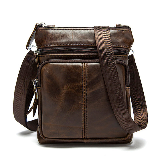 Men Small Genuine Leather Shoulder Bag Business Crossbody Bag