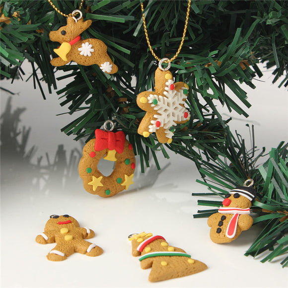 6 pcs Cute Gold Christmas Tree Keychain Hanging Ornament Polymer Clay Decoration