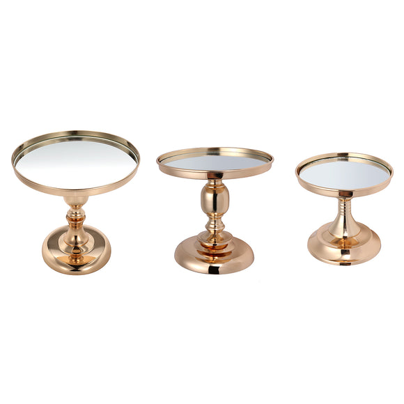 Gold Plated Mirror Cake Pan Stand Glass Round Wedding Display Pedestal 8 10 12 Inch
