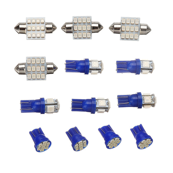 13PCS T10 Car LED License Plate Bulb Interior Door Dome Lamp Blue