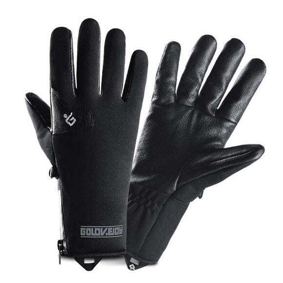 Motorcycle Waterproof Riding Guantes Velvet Touch Screen Winter Warm Gloves With Zipper