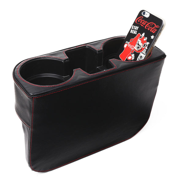 Black PU Leather Car Seat Drink Cup Holder Wedge Valet Beverage Bottle Stand