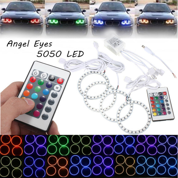 4PCS RGB 80MM Multi-Color 5050 Flash LED SMD 12V Angel Eyes and Remote Control
