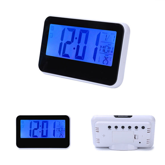 Voice Control Back-light LCD Alarm Clock Weather Monitor Calendar Decor Desktop Table Clock