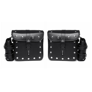 27x12x25cm Pair Black Motorcycle PU Leather Side Box Hanging Saddlebags with Water Bottle Bag