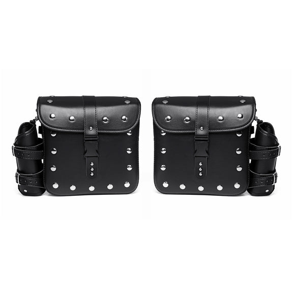 27x12x25cm Pair Black Motorcycle PU Leather Side Box Hanging Saddlebags with Water Bottle Bag
