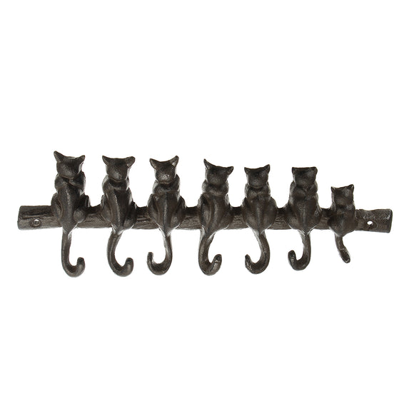 Cat Kitten Tail Cast Iron Wall Hook 6 Hooks Coat Keys Towel Rack Cloth Hanger Home Organizer