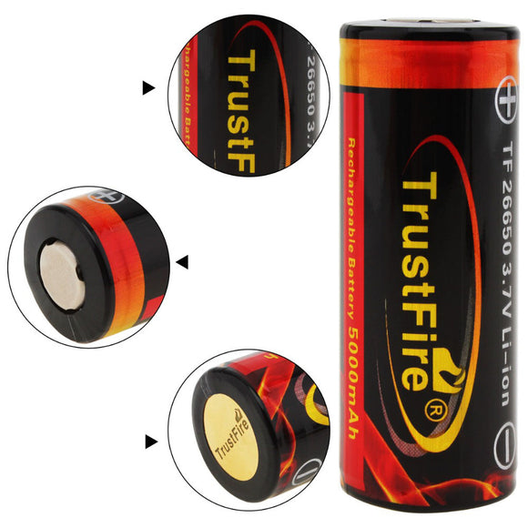 1Pc TrustFire 3.7V 26650 High Capacity 5000mAh Li-ion Rechargeable Battery With Protected PCB for LED Flashlights Headlamps