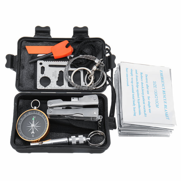 8 in 1 SOS Emergency Survival Equipment Kit Tactical Hunting Gear Tools with Waterproof Storage Box