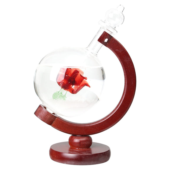 Weather Forecast Rose Crystal Globe Wooden Base Storm Glass Home Decorations Gift