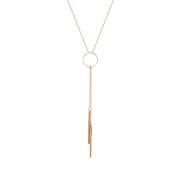 Elegant Rose Gold Plated Fashion Geometric Hoop Bar Tassel Pendant Long Necklace for Women Gift