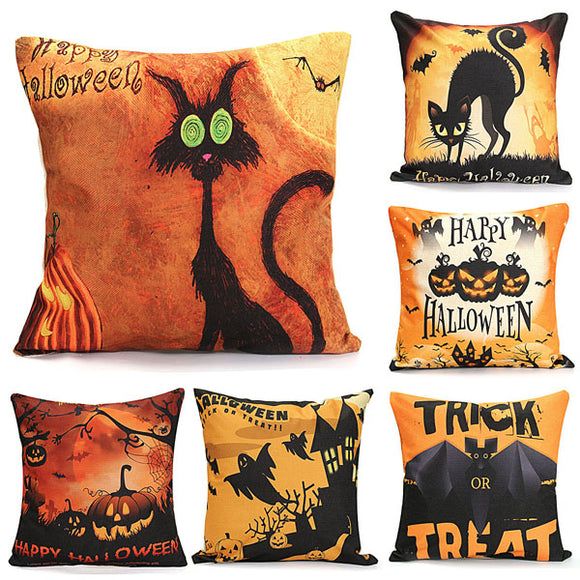 45cmx45cm 6 Pattern Halloween Fashion Cotton Linen Pillow Case Home Sofa Cushion Decor