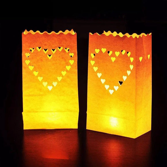 Big Heart Pattern Tea Light Holder Luminaria Candle Paper Bag for Christmas Party Wedding Decoration