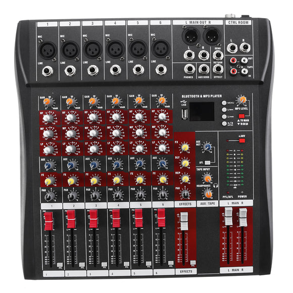 6 Channel Professional Powered Music Stereo Audio Mixer USB Power Mixing Console MP3 Player