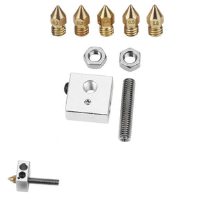 MK8 Aluminum Heating Block + 1.75mm 0.2/0.3/0.4/0.5/0.8mm Nozzle + M6*30mm Throat Kit For 3D Printer