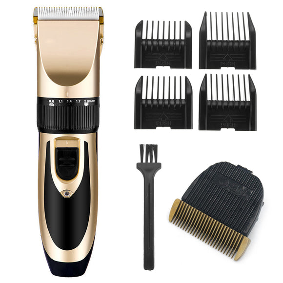 Gold Rechargeable Electric Hair Clipper Trimmer Beard Shaver Men Haircut Ceramic Blade 110-240V